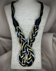 1980's metallic fabric braided silky necklace w/ twist RENTAL