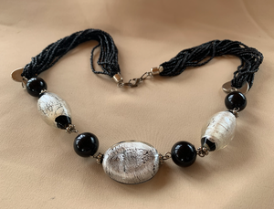 13 strands black glass beads & mercury glass necklace RENTAL