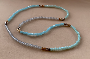 Delicate, light blue & grey facetted stone necklace RENTAL