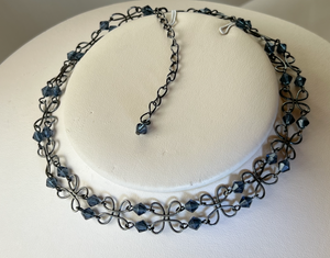 Beautiful delicate choker w/ charcoal wire w/ blue beads RENTAL