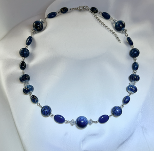 Blue textured beads with light gold detail and silver RENTAL