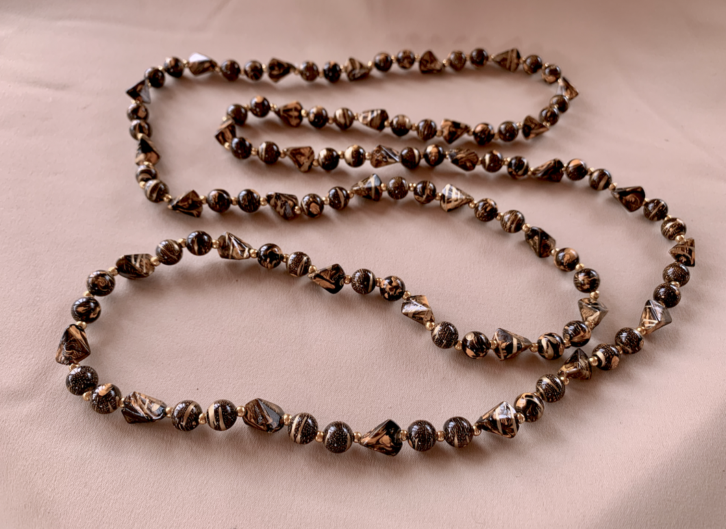 Brown & gold angled & round stones vibrant long necklace RENTAL