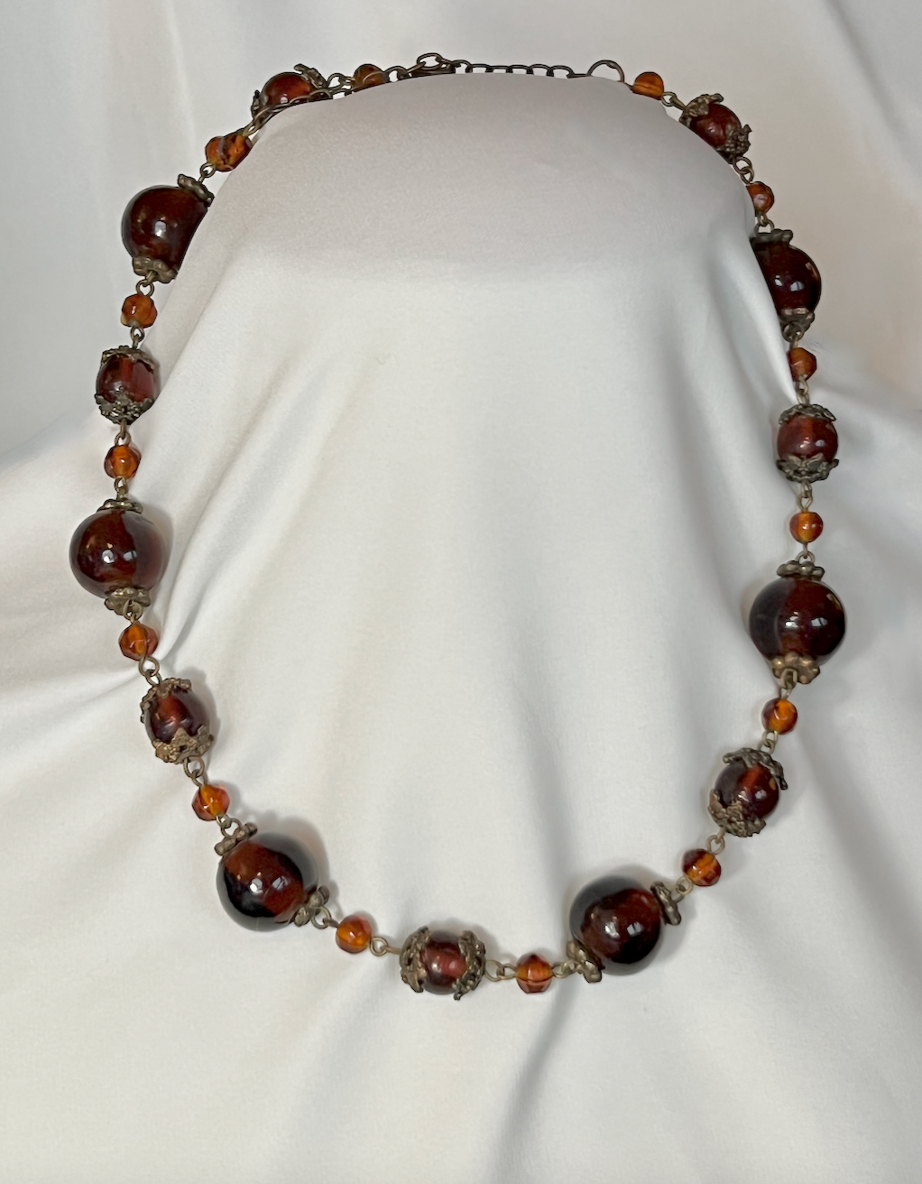 Bronze metal copper in 3 size coloured glass necklace RENTAL