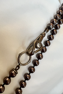 Henri Bendel deep coffee grey hand knotted, glass pearl necklace RENTAL