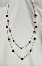 Load image into Gallery viewer, Delicate silver double snake chain necklace cubes of black glass RENTAL
