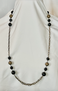 Pewter oval link chain four glass brown black circle necklace RENTAL