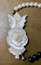 Load image into Gallery viewer, Large carved mother of pearl, bakelite beads &amp; pearl necklace RENTAL
