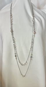 Small silver chain necklace accented pearl crystals 48" RENTAL