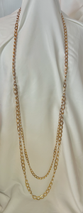 Large flat gold links inset w/ pearls necklace 32" RENTAL