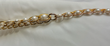 Load image into Gallery viewer, Large flat gold links inset w/ pearls necklace 32&quot; RENTAL
