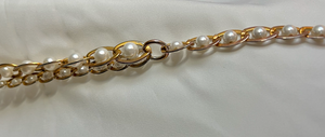 Large flat gold links inset w/ pearls necklace 32" RENTAL