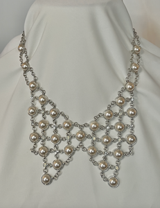 Half pearls & rhinestones netted collar necklace RENTAL