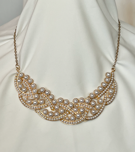 Organic pearl and gold bib on gold chain necklace RENTAL