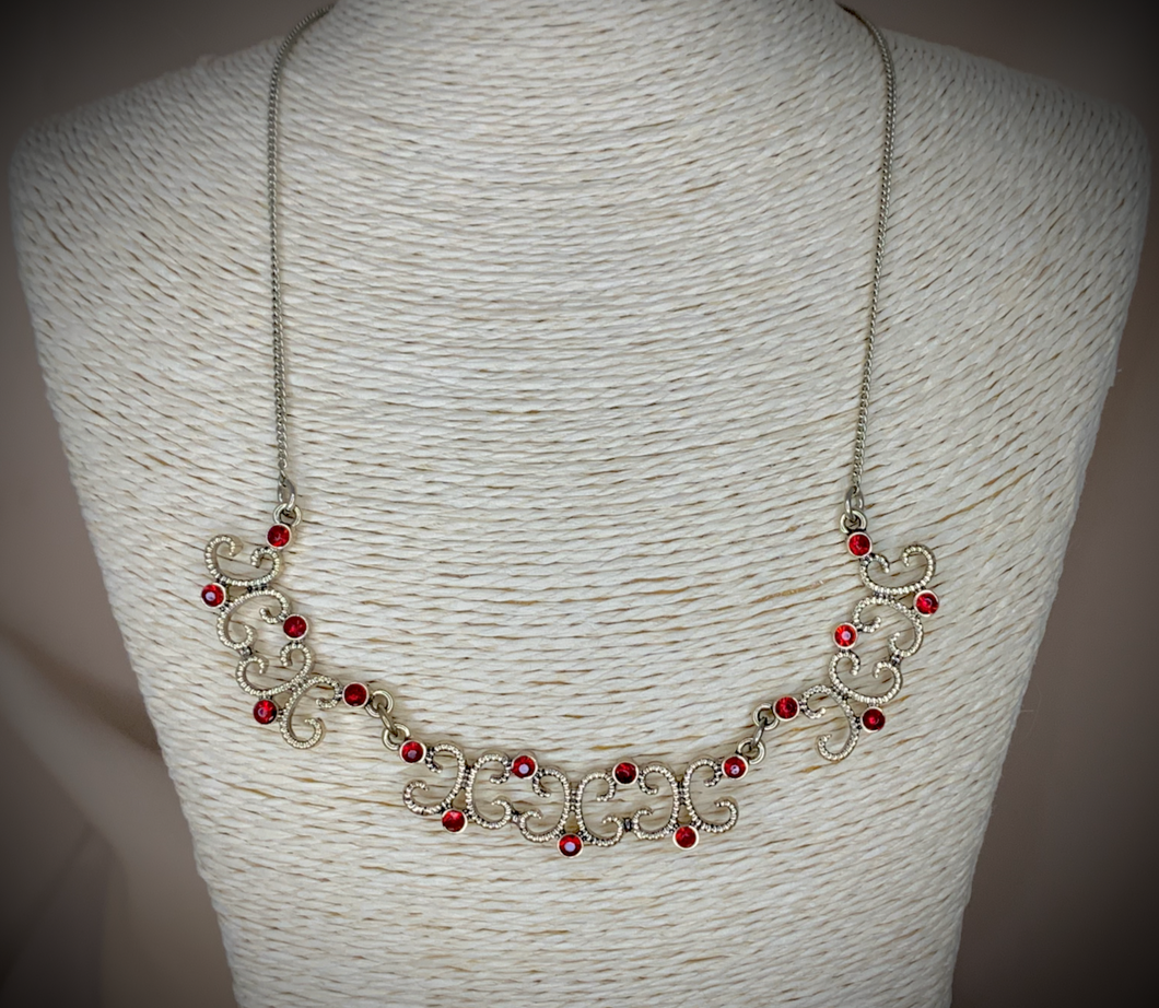 Petite choker style necklace w/ white red stones necklace RENTAL