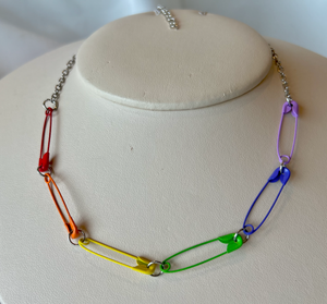 Rainbow punk choker with safety pins necklace RENTAL