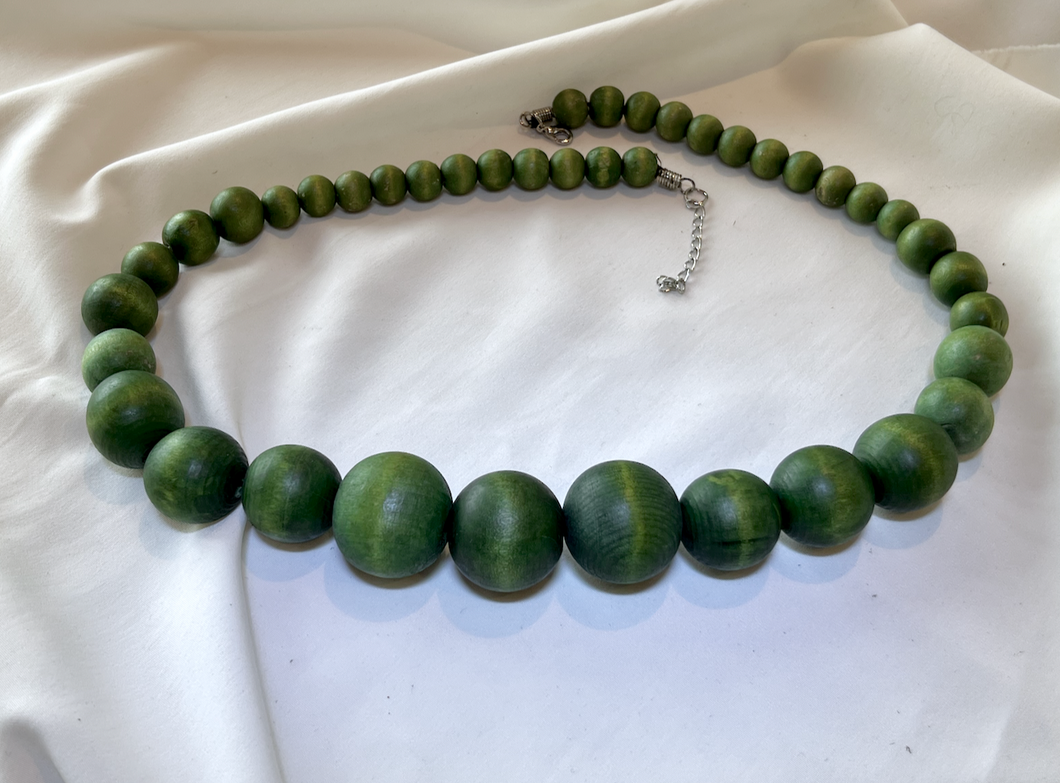 Green wood tapered chunky bead necklace RENTAL