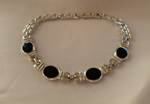 Chunky silver and black ovals choker necklace RENTAL