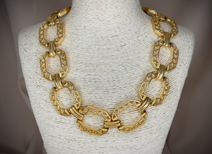 Chunky gold open work oversized flat link choker necklace RENTAL