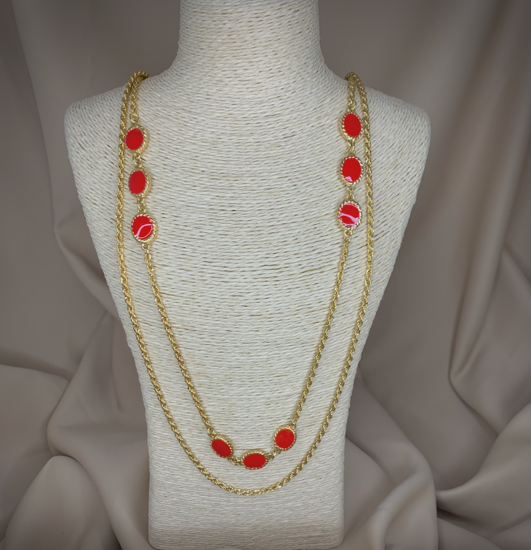 Gold double strand rope chain with pops of red 30