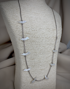 Shell bird on silver, narrow & round bead necklace RENTAL