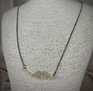 Birds on a wire fixed on a pale gold chain 16" necklace RENTAL