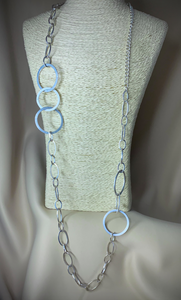 Silver circles on long oval links 33" necklace RENTAL