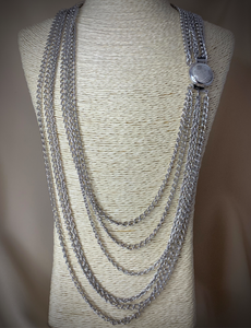 6 strand silver chain w/detailed netted clasp necklace RENTAL