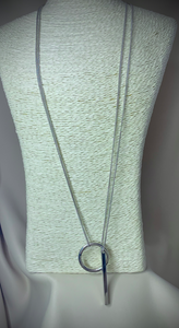 Silver ring and post double chain necklace RENTAL