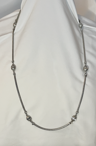 Stunning silver rope 34" snake chain balls of inset rhinestones RENTAL