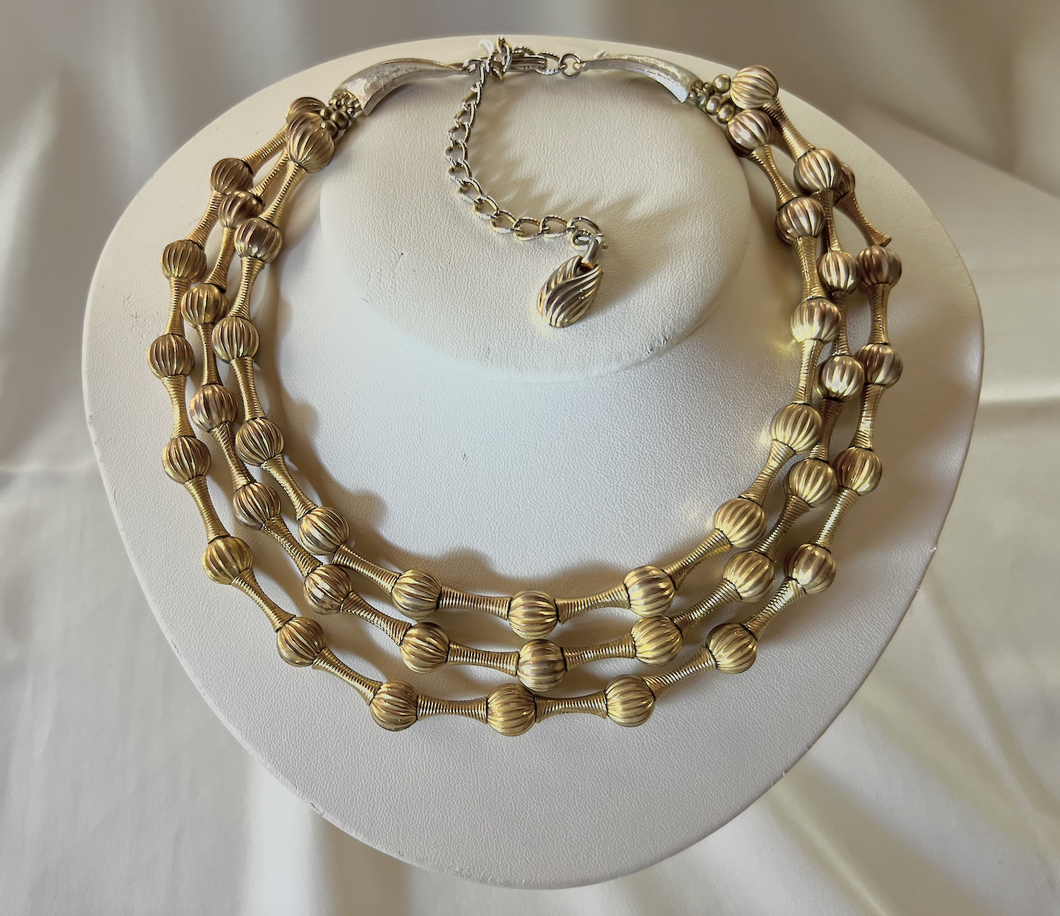 Super funky 3 layer retro futuristic golden chunky necklace RENTAL