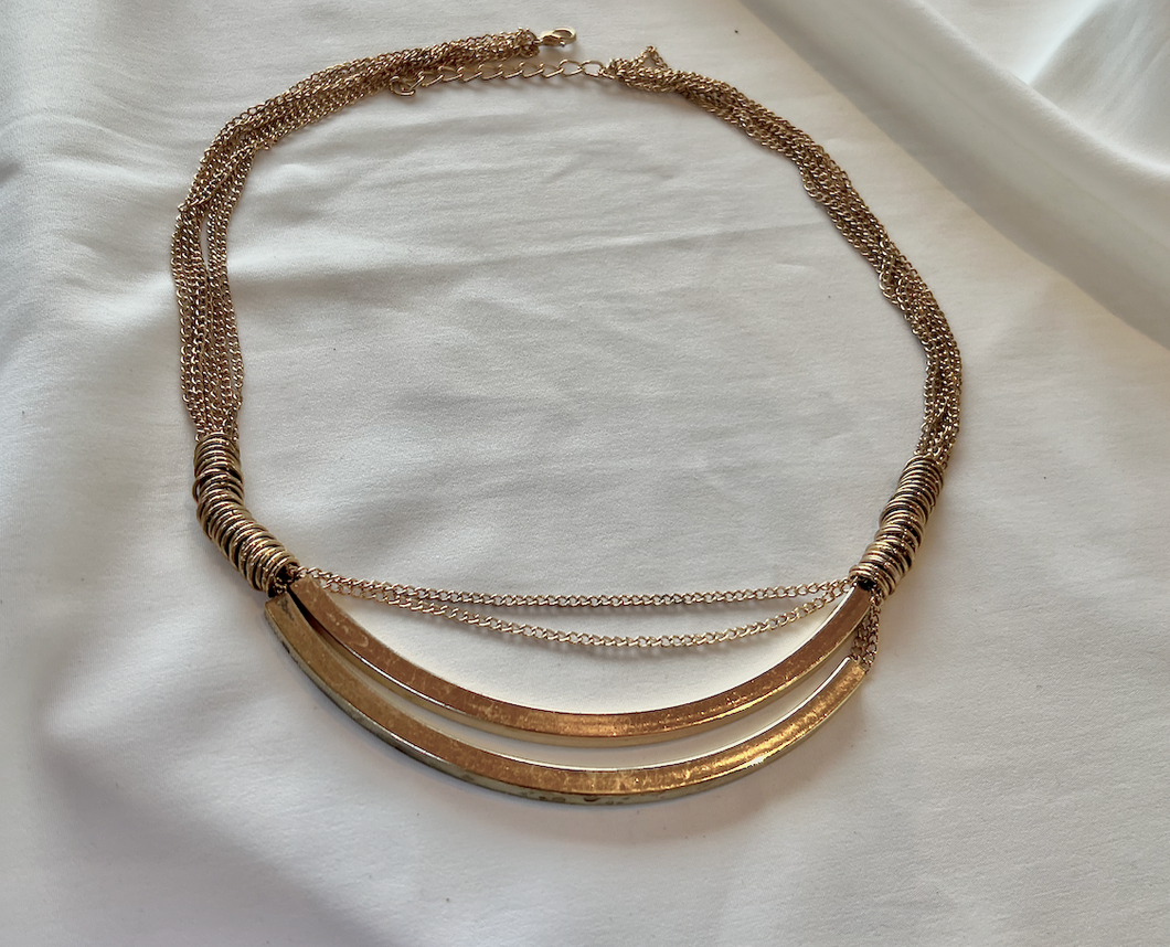 Gold choker with chains and curved metal bars RENTAL