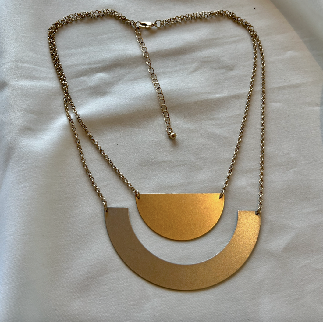 Soft gold and silver half circles on chain necklace RENTAL