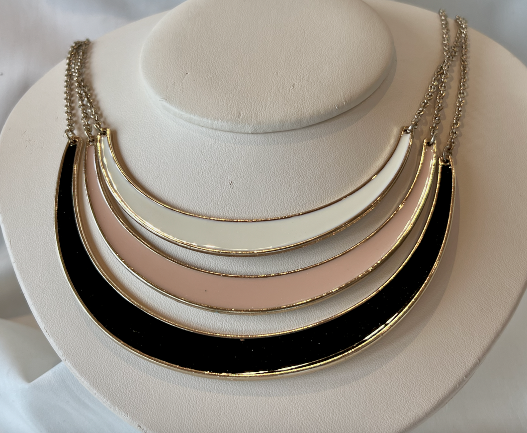 3 Crescents in cream nude black on vintage necklace RENTAL