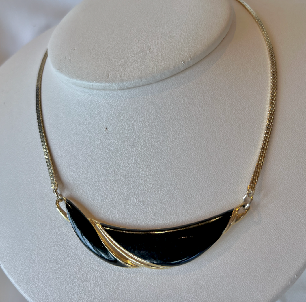 Simple smaller gold black 80's short necklace RENTAL