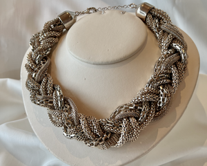 Chunky braided woven golden metal necklace RENTAL