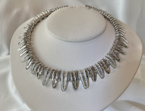 Rhinestone silver and long point tapered collar necklace RENTAL