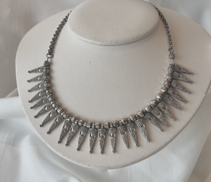 Silver metal elongated triangles on bib necklace RENTAL