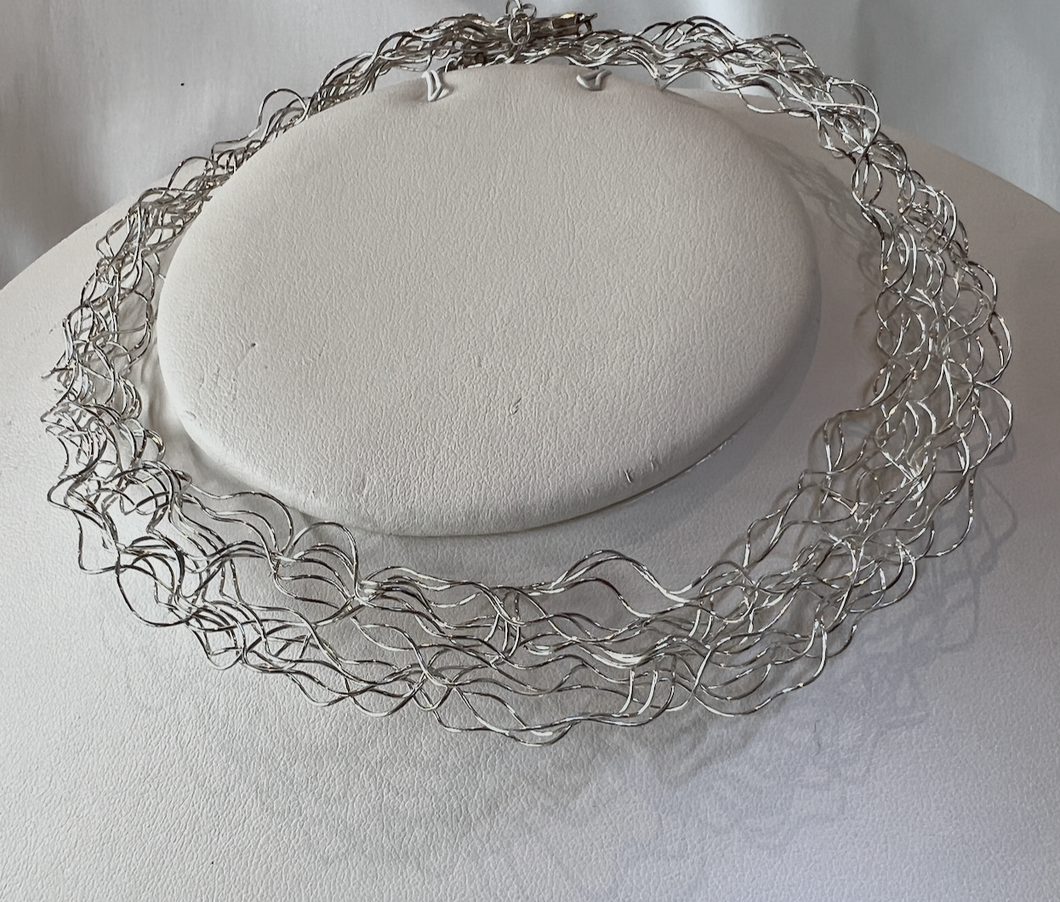 Twisted wires nested on Sterling choker RENTAL