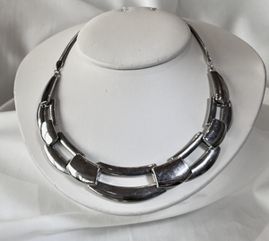 Chunky 90's silver bib necklace w/thick snake chain RENTAL