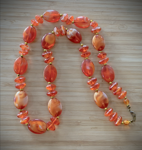 Lightweight orange stone look chunky necklace 30" RENTAL