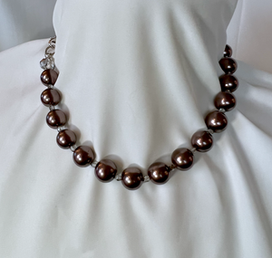 Chunky dark purple brown pearl necklace w/crystals 18" RENTAL