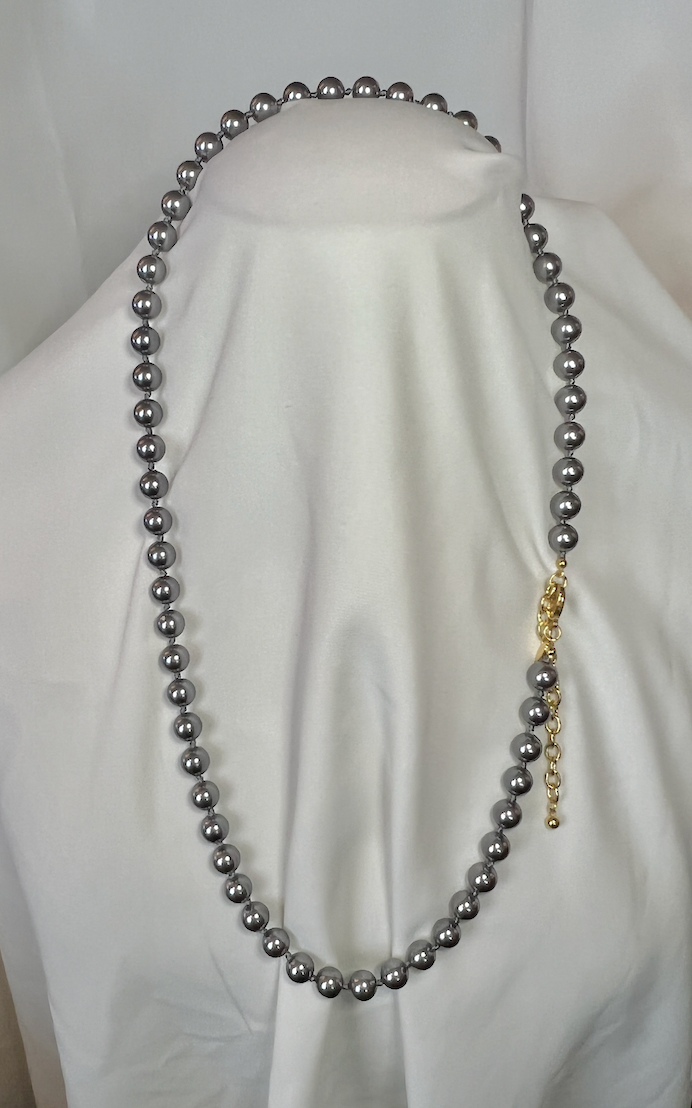 Gorgeous grey toned long pearl hand knotted 28