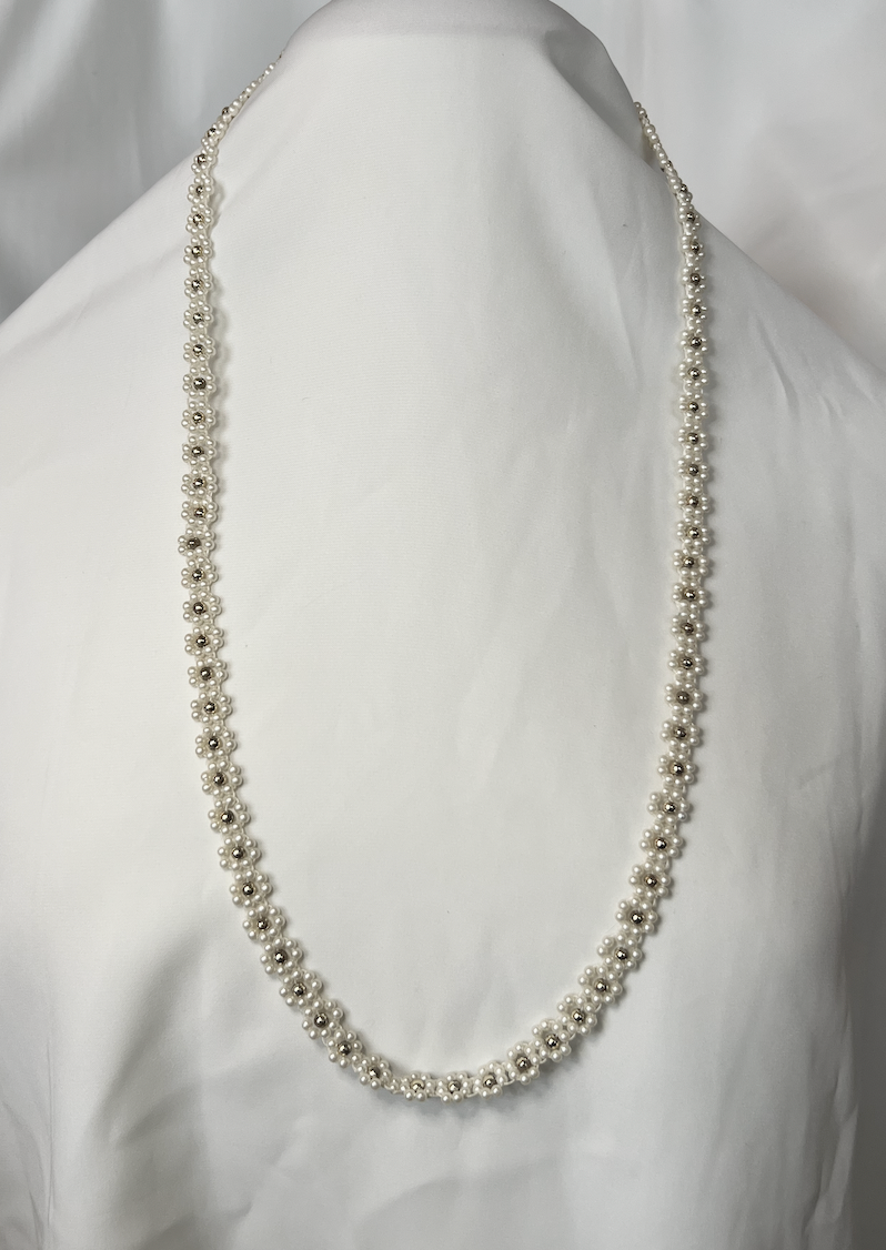 1970's beaded flower long mini pearl necklace RENTAL