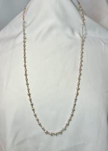 Long delicate silver link between freshwater pearls necklace RENTAL