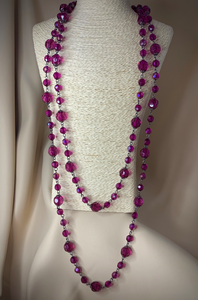 Purple facetted glass and metal links long necklace RENTAL