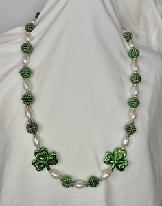 Pearl green shamrock necklace Irish, St Patrick RENTAL