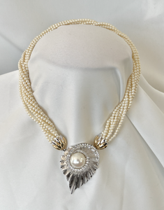 Twisted pearls rope choker large clasp w/rhinestone necklace RENTAL