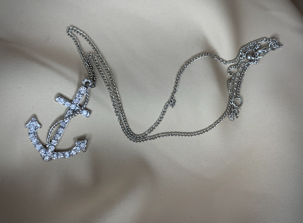 Nautical silver anchor with rhinestones necklace RENTAL