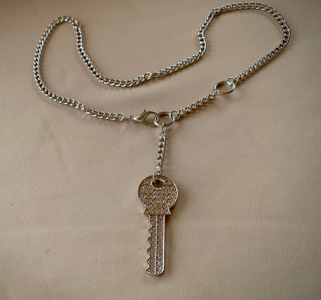 Striking silver chain w/ rhinestone encrusted key drop necklace RENTAL