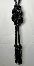 Load image into Gallery viewer, Art deco black glass beaded necklace double knot with tassels RENTAL
